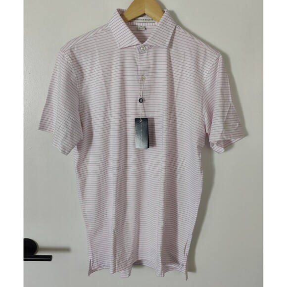 Holderness Bourne Polo Size Medium The Egan Pima Shirt Pink Striped Swiss Re New - Picture 1 of 9